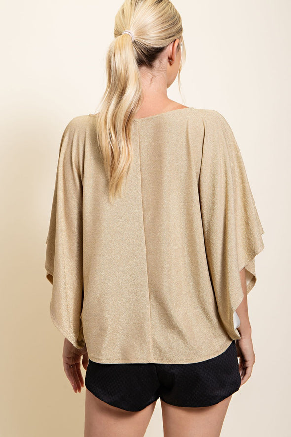 Shimmer Kimono Sleeve Knit Top In Taupe Or Gold