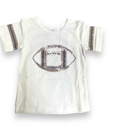Toddler Short Sleeve Purple And Gold Sequin Football Tee