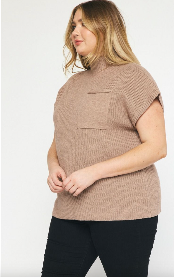 CURVY Solid Knitted Mock Neck Top