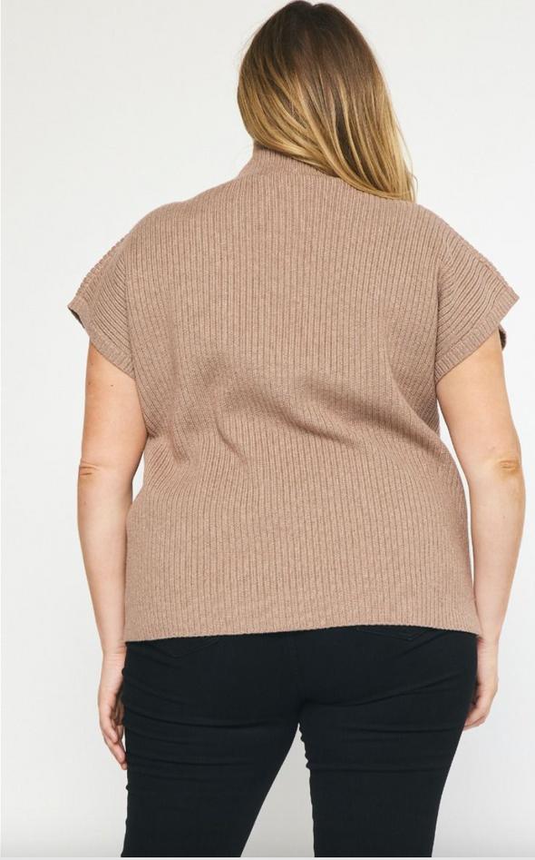 CURVY Solid Knitted Mock Neck Top