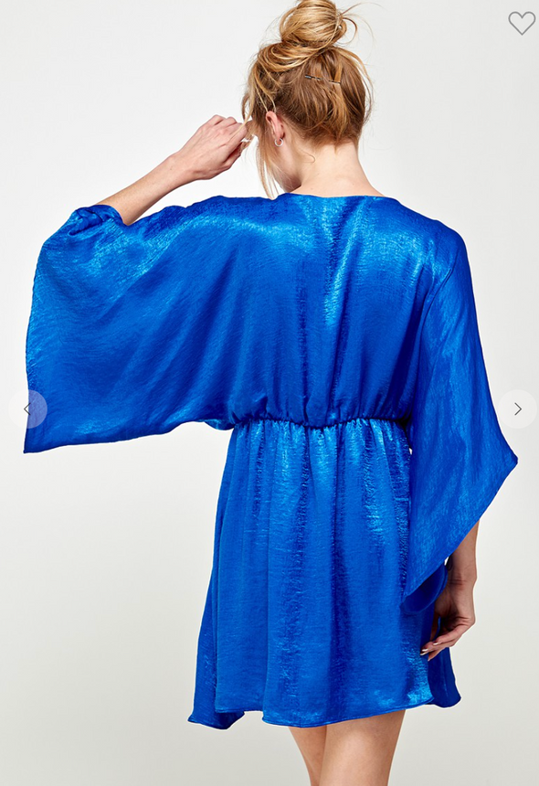 Royal Blue Satin Pleated Dress