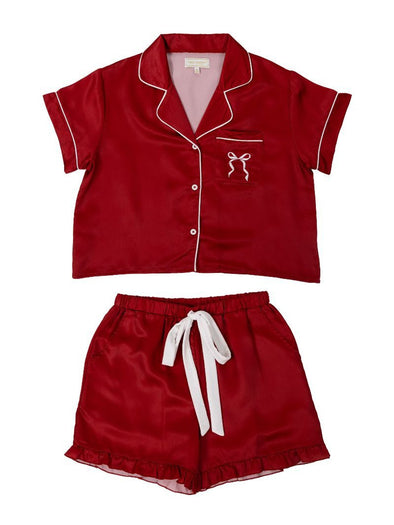 Women's Red Short Sleeved And Shorts Pajama Set (XS-XXL)