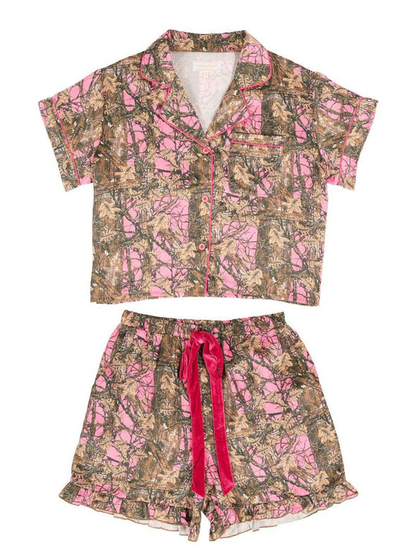 Women's Pink Camo Short Sleeve and Shorts Pajama Set (XS-XXL)