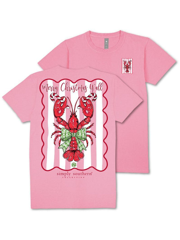 Adult Pink Merry Christmas Yall Lobster Tee (S-XXL)