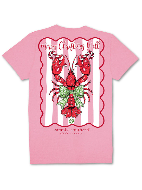 Adult Pink Merry Christmas Yall Lobster Tee (S-XXL)