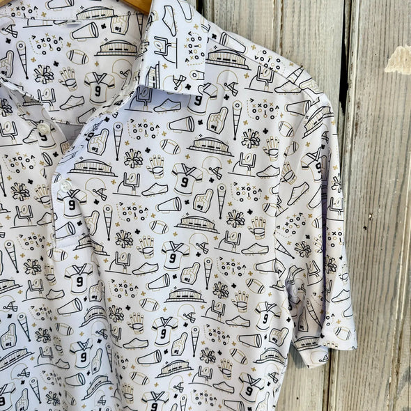 Men's White And Gold Game Day Icons Polo (S-XXL)
