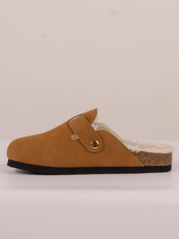 Fur Lined Slip On Slippers in Grey or Brown