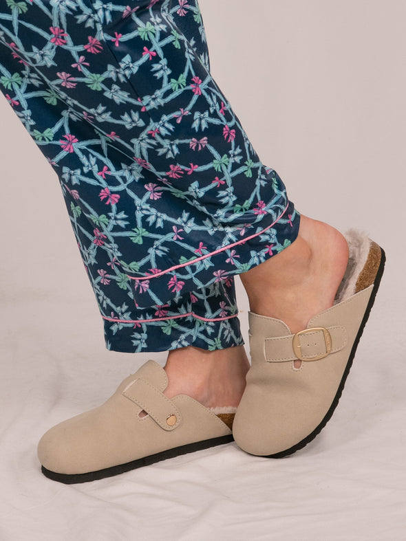 Fur Lined Slip On Slippers in Grey or Brown