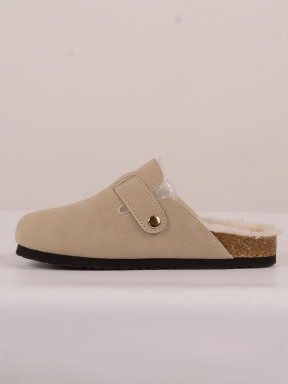 Fur Lined Slip On Slippers in Grey or Brown