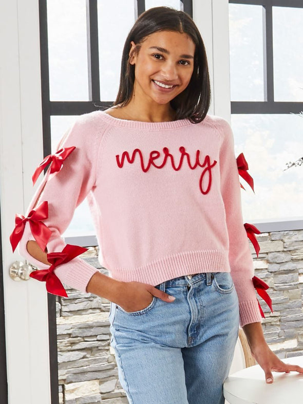 Pink Merry Sweater With Bow Detailing (XS-XXL)