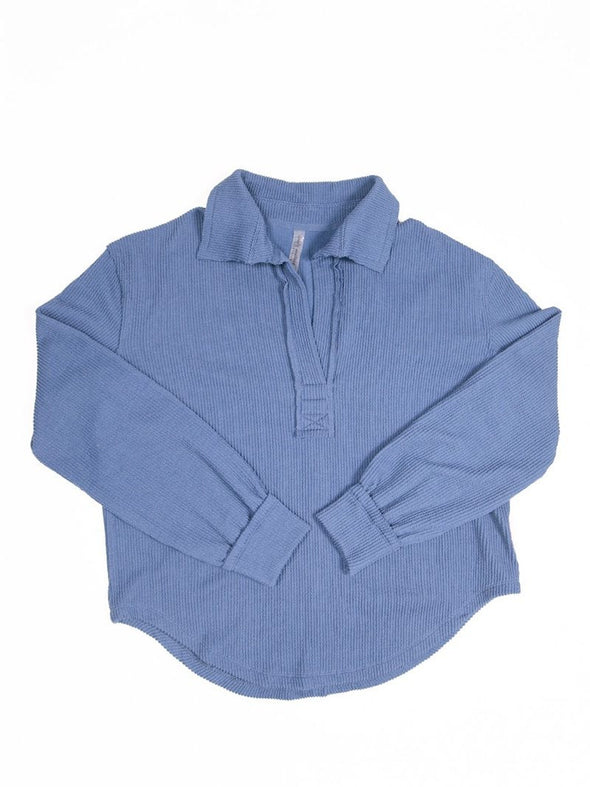 Collared Ribbed Long Sleeve Top in 3 Colors (XS-XXL)