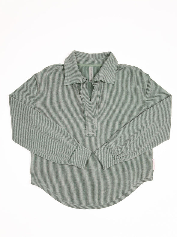 Collared Ribbed Long Sleeve Top in 3 Colors (XS-XXL)