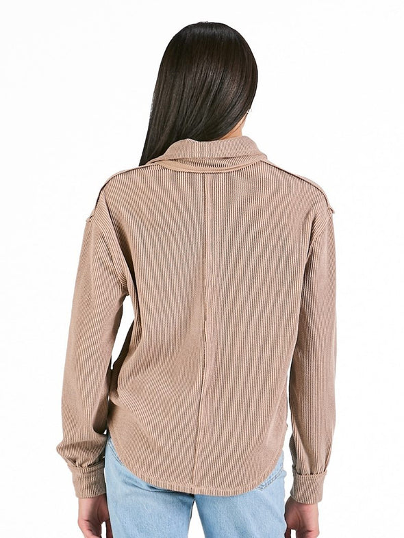 Collared Ribbed Long Sleeve Top in 3 Colors (XS-XXL)