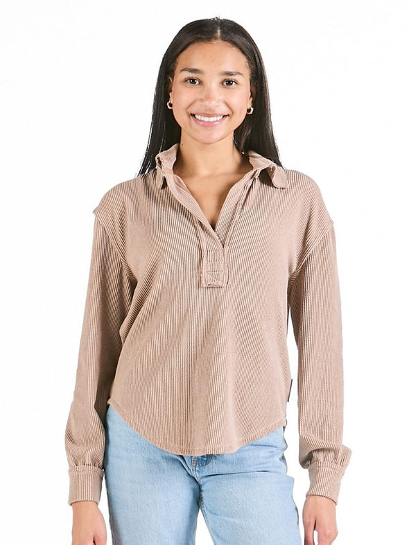 Collared Ribbed Long Sleeve Top in 3 Colors (XS-XXL)