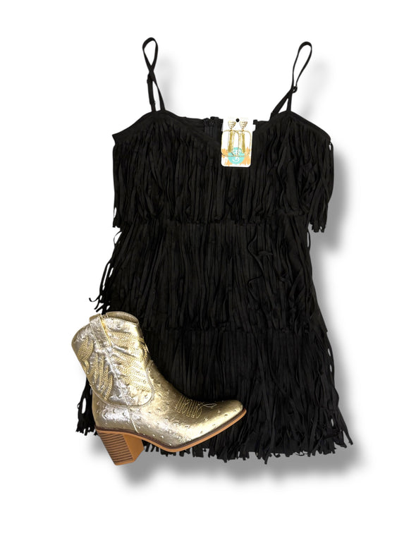 Black Suede Fringe Mini Dress
