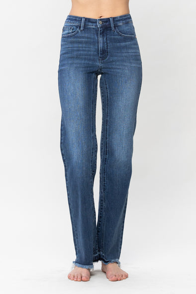 Judy Blue High Waisted Detail and Release Hem Straight Leg Jeans