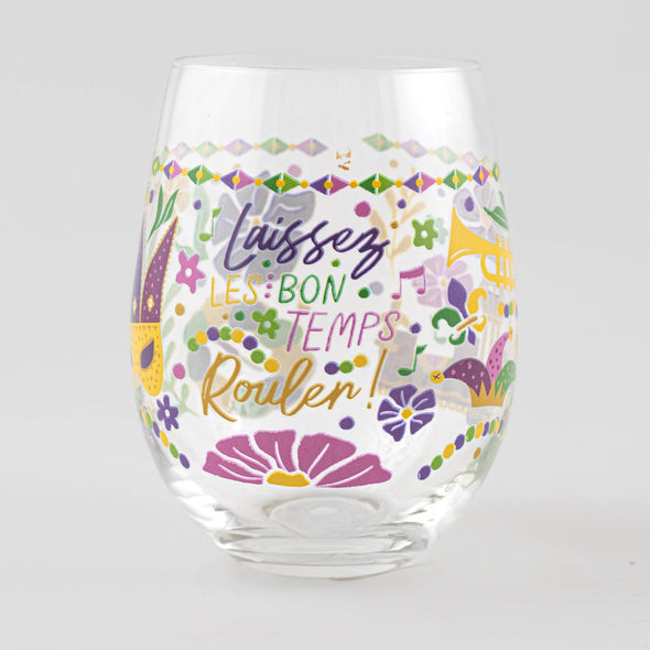 Floral Mardi Gras Wine Glass