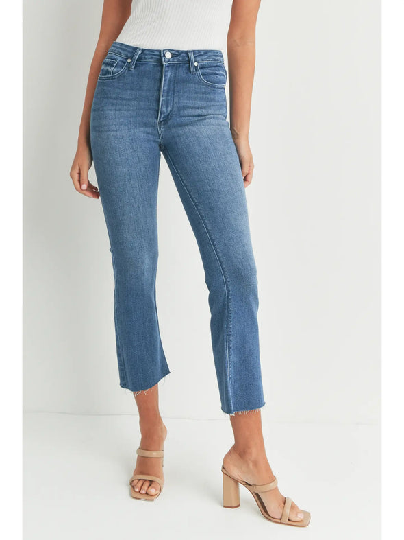High Rise Denim Tonal Crop Flare Jeans In 6 Color Washes