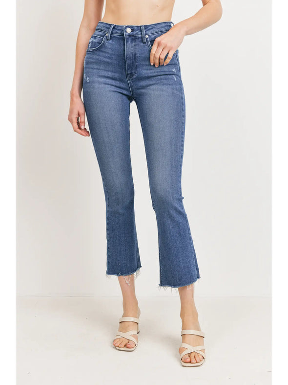 High Rise Denim Tonal Crop Flare Jeans In 6 Color Washes