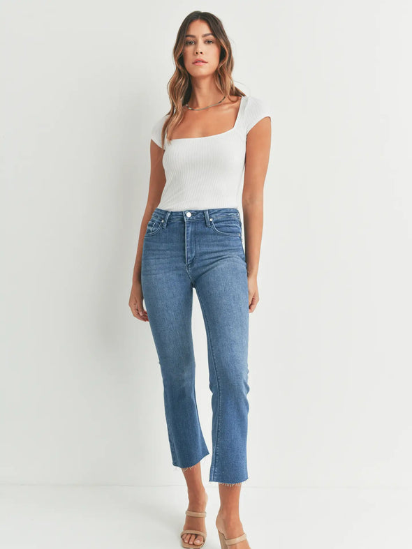 High Rise Denim Tonal Crop Flare Jeans In 6 Color Washes