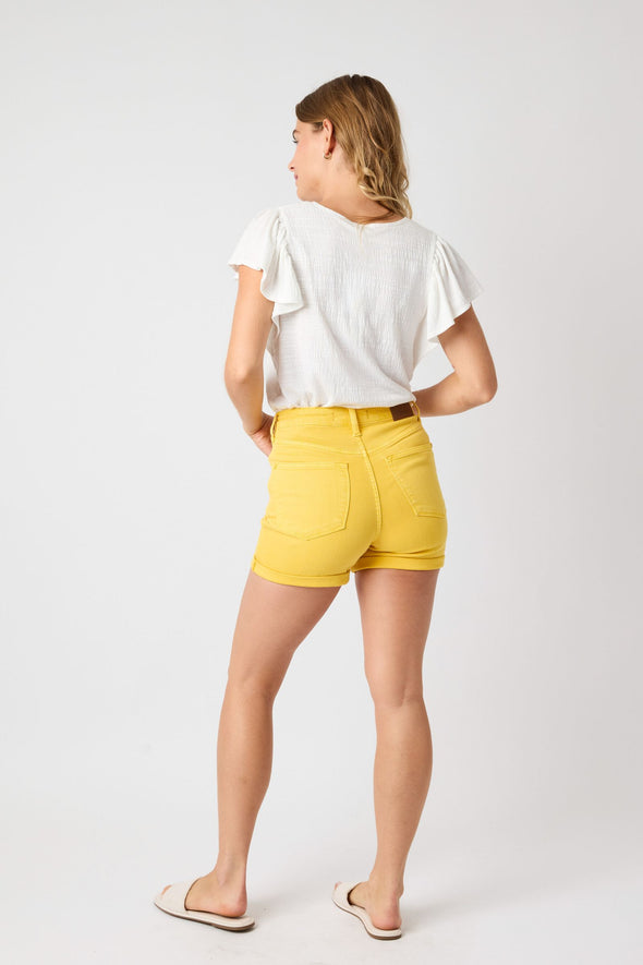 Judy Blue HW Tummy Control Yellow Garment Dyed Shorts (S-3XL)