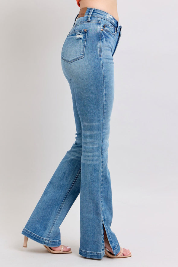 Judy Blue HW Tummy Control Vintage Wash Side Slit Slim Boot