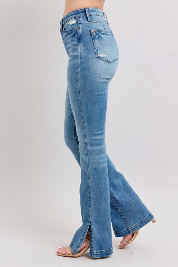 Judy Blue HW Tummy Control Vintage Wash Side Slit Slim Boot