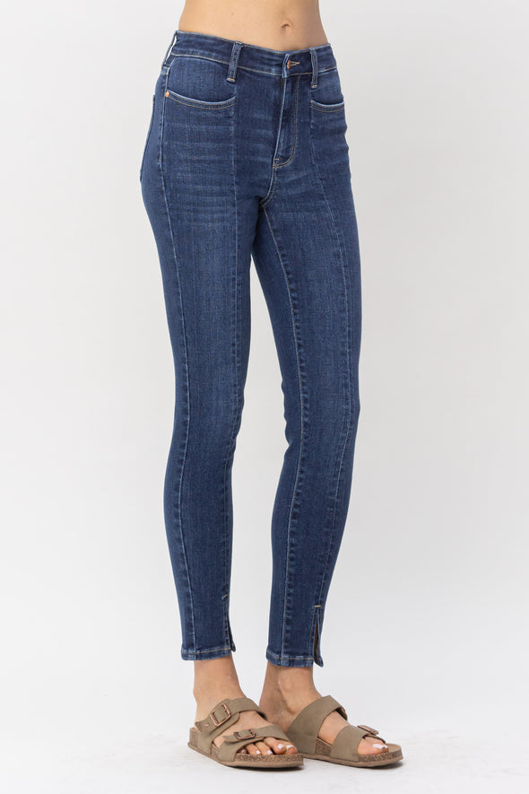 High Waisted Front Seam And Slit Skinny Jeans