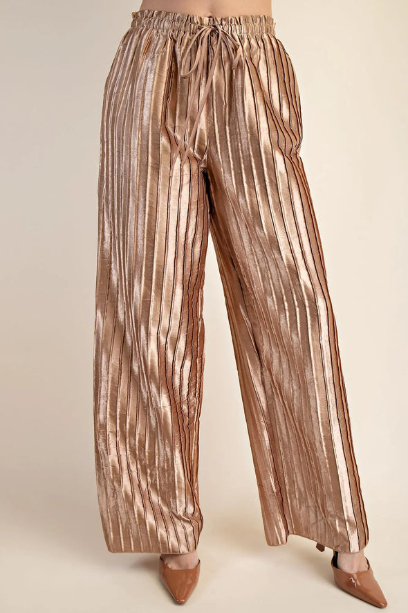 Gold Pleated Short Sleeve Crop And Pant Set (SOLD SEPARATELY)