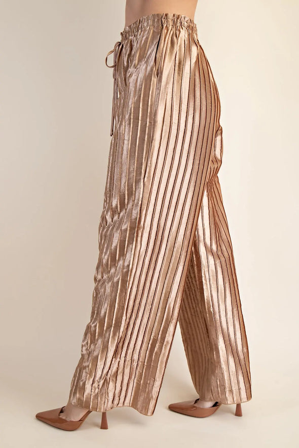 Gold Pleated Short Sleeve Crop And Pant Set (SOLD SEPARATELY)