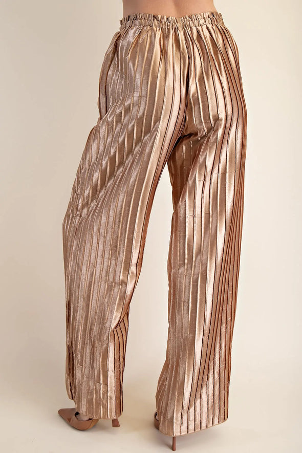 Gold Pleated Short Sleeve Crop And Pant Set (SOLD SEPARATELY)