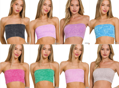Washed Ribbed Seamless Tube Top In 8 Colors