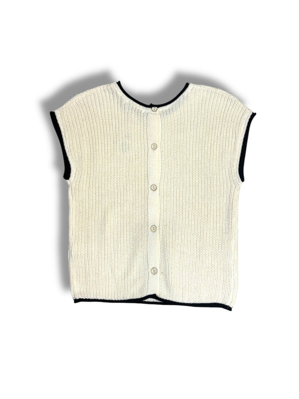 Contrast Trim Sweater Knit Top With Back Buttons in 2 Colors