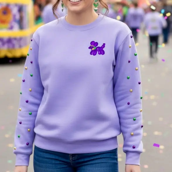 Purple Mardi Gras Geaux Cup Sweatshirt With Pearl Sleeves (XS-XXL)