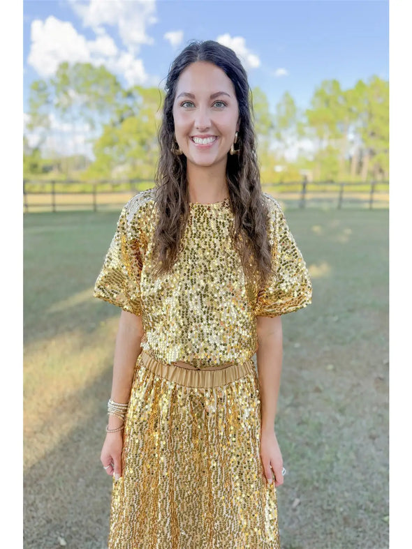 Sequins Bubble Hem Top in Lilac or Gold