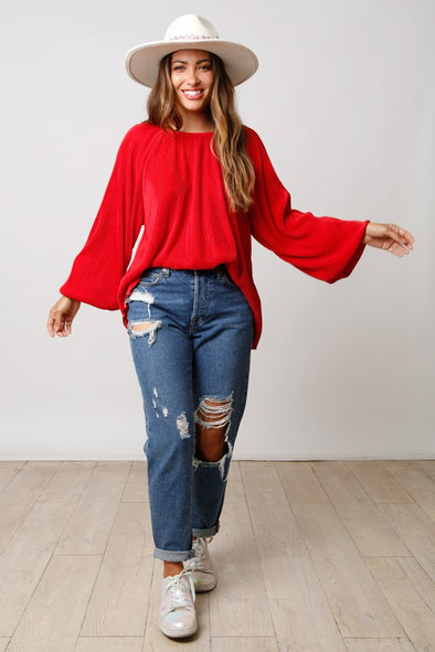 Long Sleeve Blouse With Back Keyhole Closure