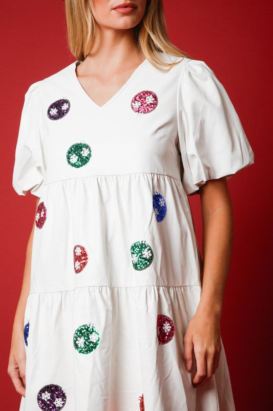 Sequin Ornament Faux Leather Dress