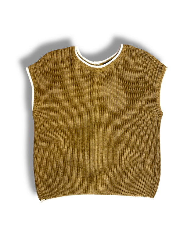 Contrast Trim Sweater Knit Top With Back Buttons in 2 Colors