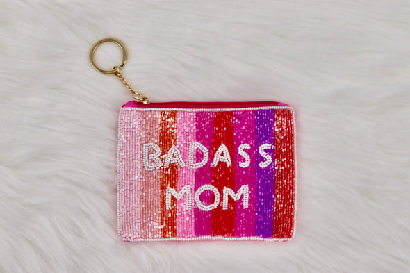 Bada** Mom Pink Beaded Coin Pouch
