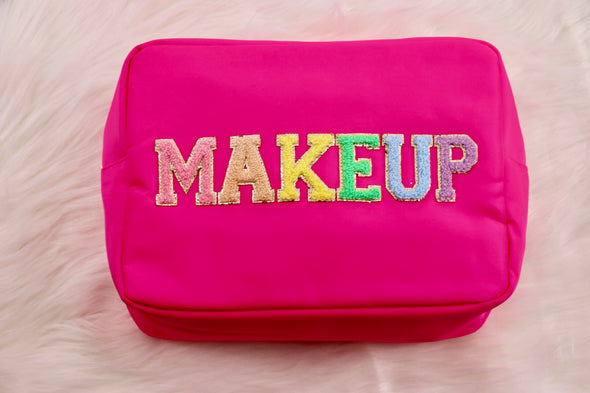 MAKEUP Hot Pink XL Cosmetic Nylon Pouch