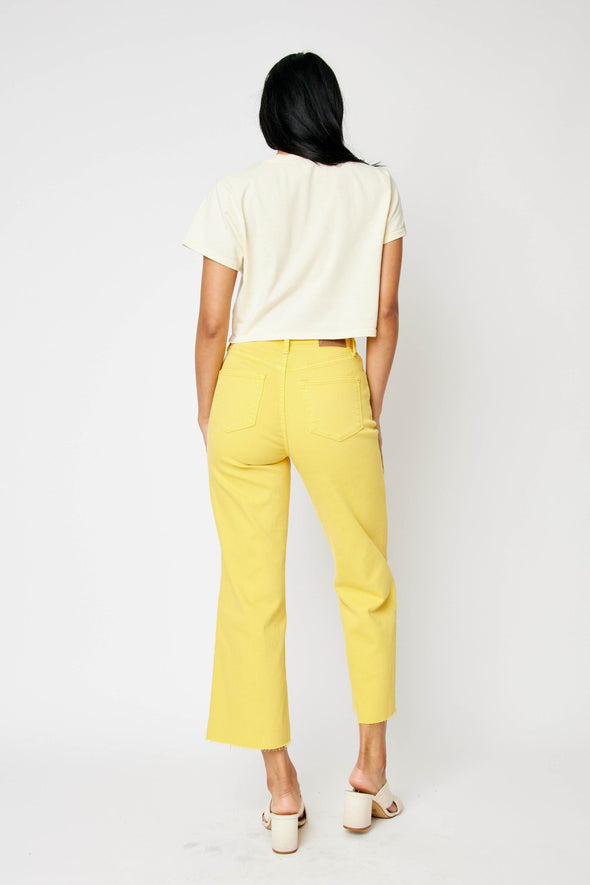 Judy Blue HW Garment Dyed Braided Waistband Crop Wide Leg