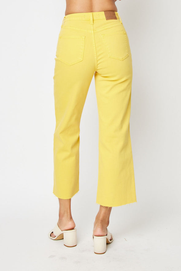 Judy Blue HW Garment Dyed Braided Waistband Crop Wide Leg