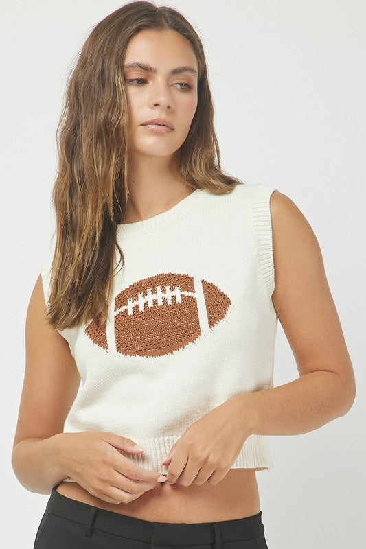 Rhinestone Football Sweater Tank