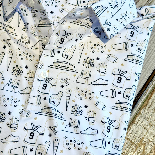 Men's White And Gold Game Day Icons Polo (S-XXL)