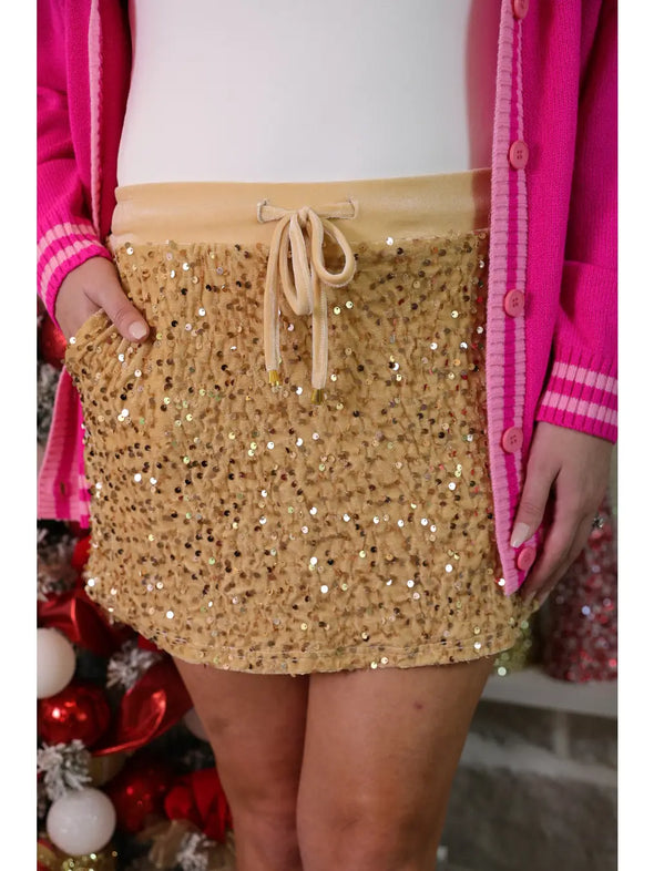 Sequined Velvet Skort in Gold