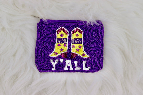 Game Day Purple Beaded Coin Pouch