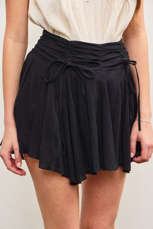 Ruched Tie Waist Asymmetrical Pleats Skort In 2 Colors