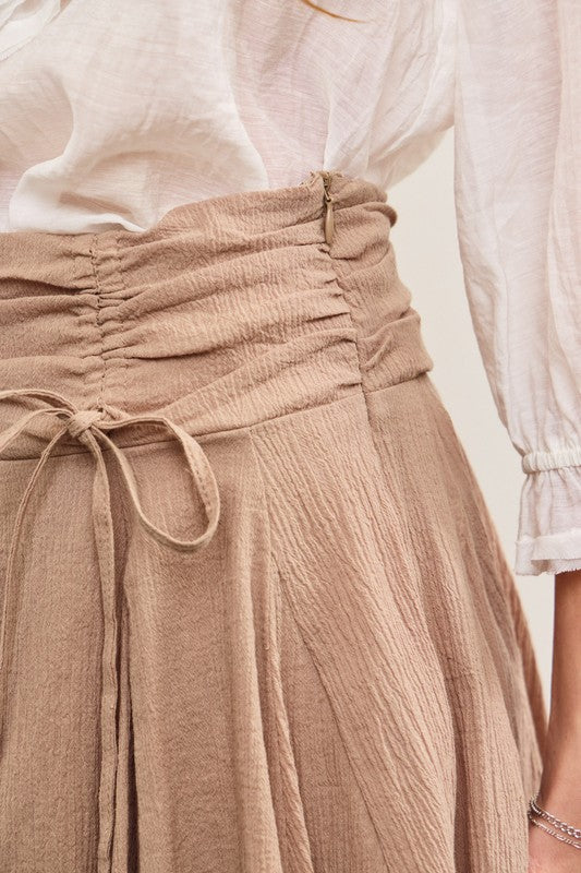 Ruched Tie Waist Asymmetrical Pleats Skort In 2 Colors