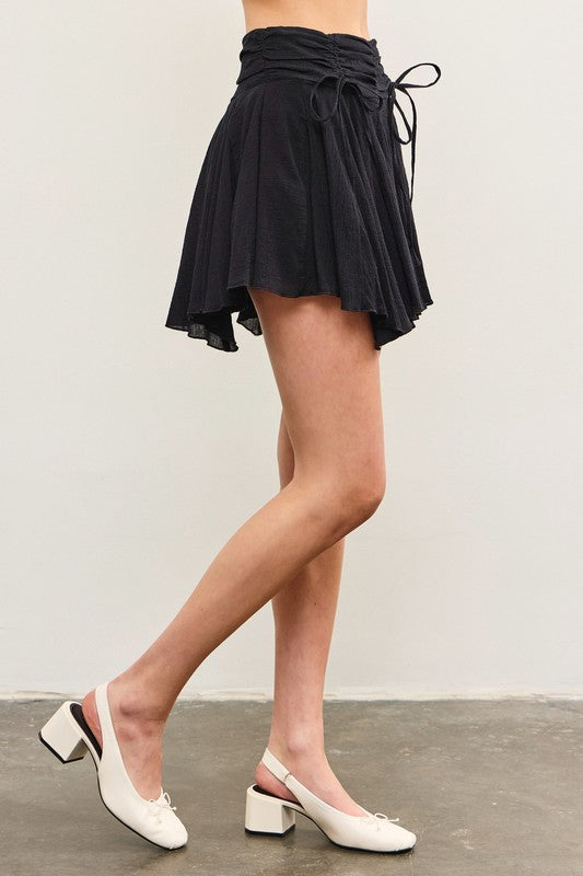 Ruched Tie Waist Asymmetrical Pleats Skort In 2 Colors