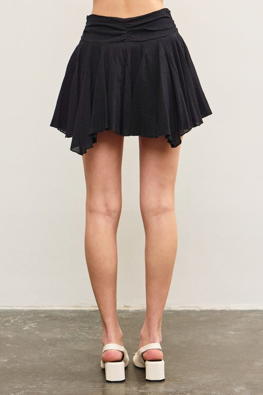 Ruched Tie Waist Asymmetrical Pleats Skort In 2 Colors